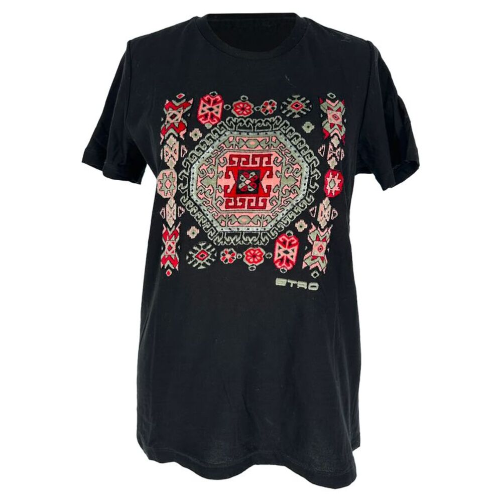 Etro Geometric Printed Crewneck T-Shirt in Black Cotton